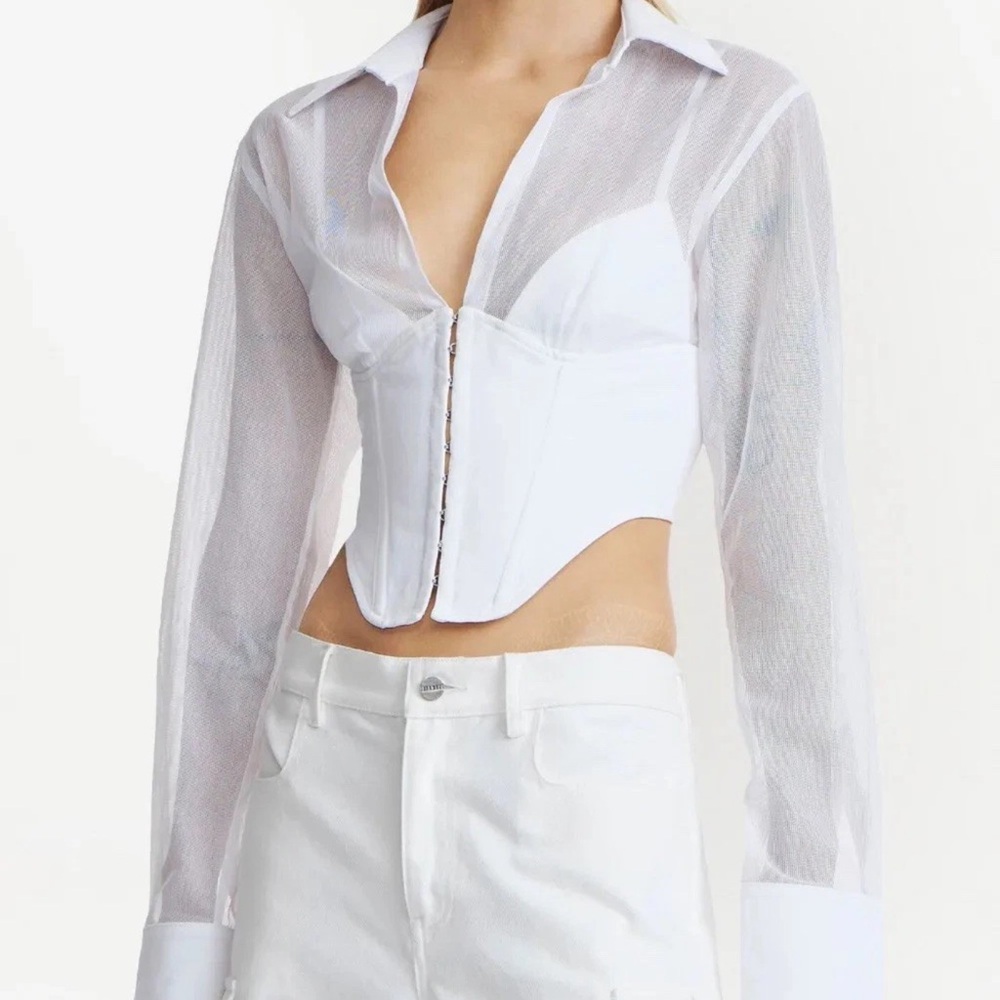 Dion Lee White Sheer Corset Blouse